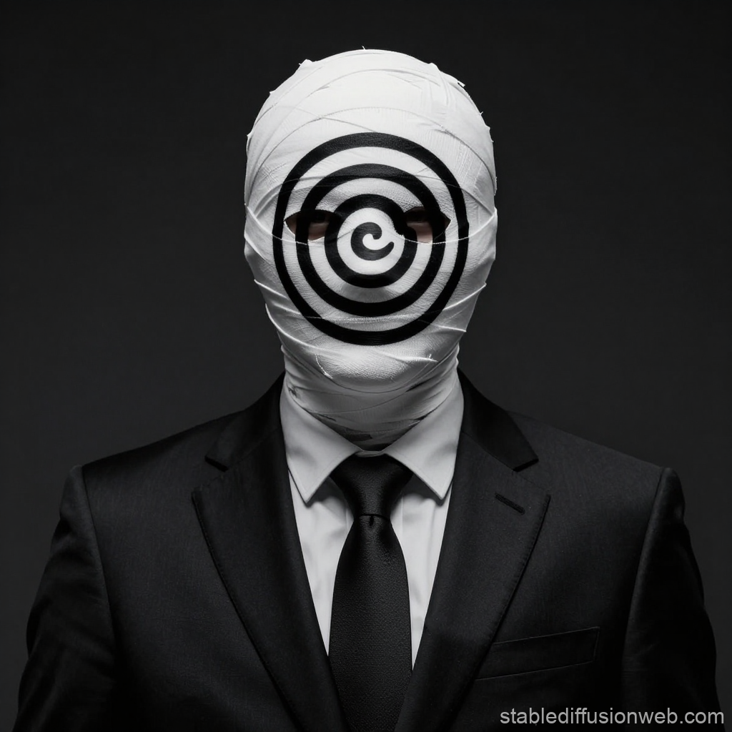 Mysterious Hypnotist in Suit with Spiral Mask