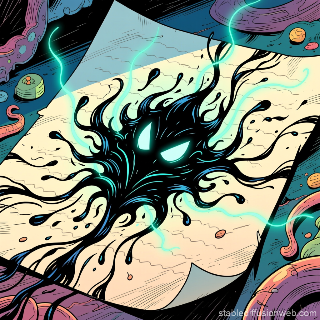 Mysterious Ink Creature Emerging from Paper