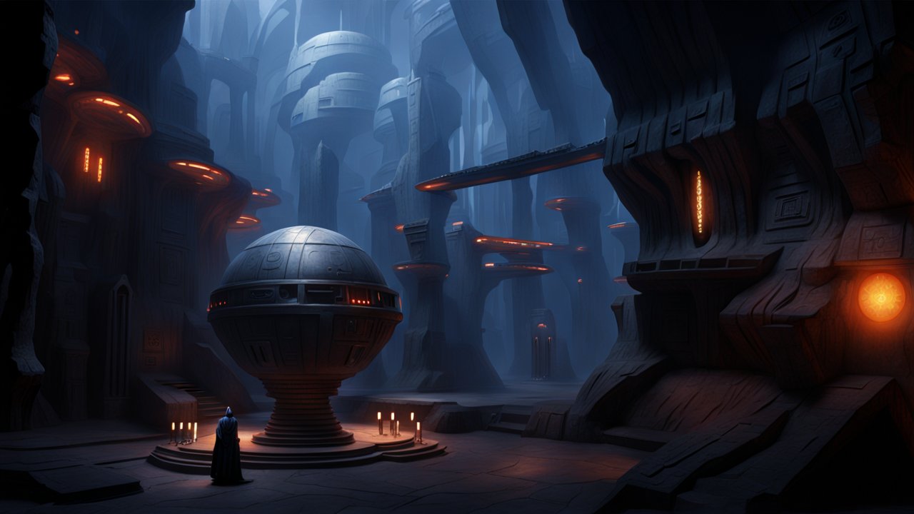 Mysterious Jedi Temple Interior with Futuristic Orb