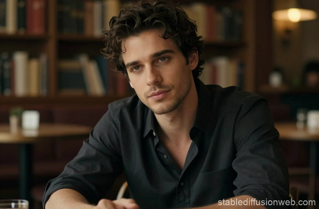 Mysterious Man in Cozy Library Setting