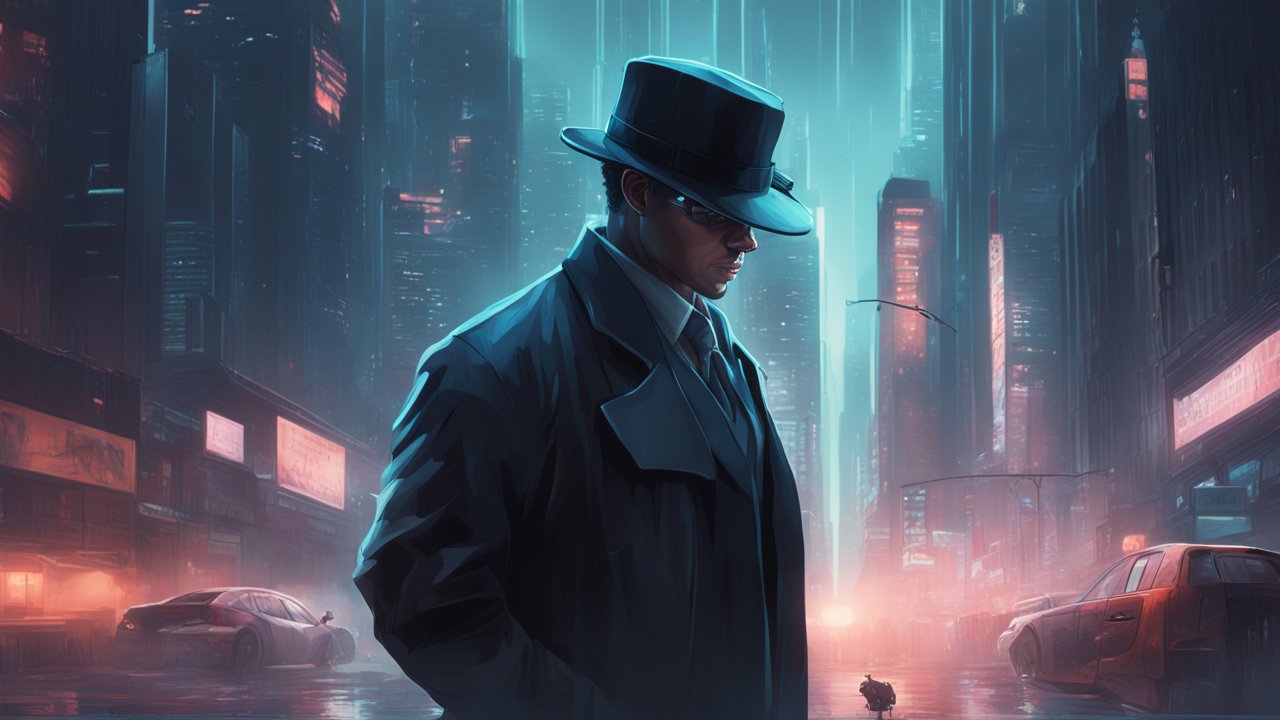 Mysterious Man in Futuristic Cityscape