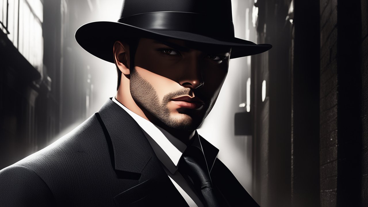 Mysterious Man in Noir Style with Fedora Hat