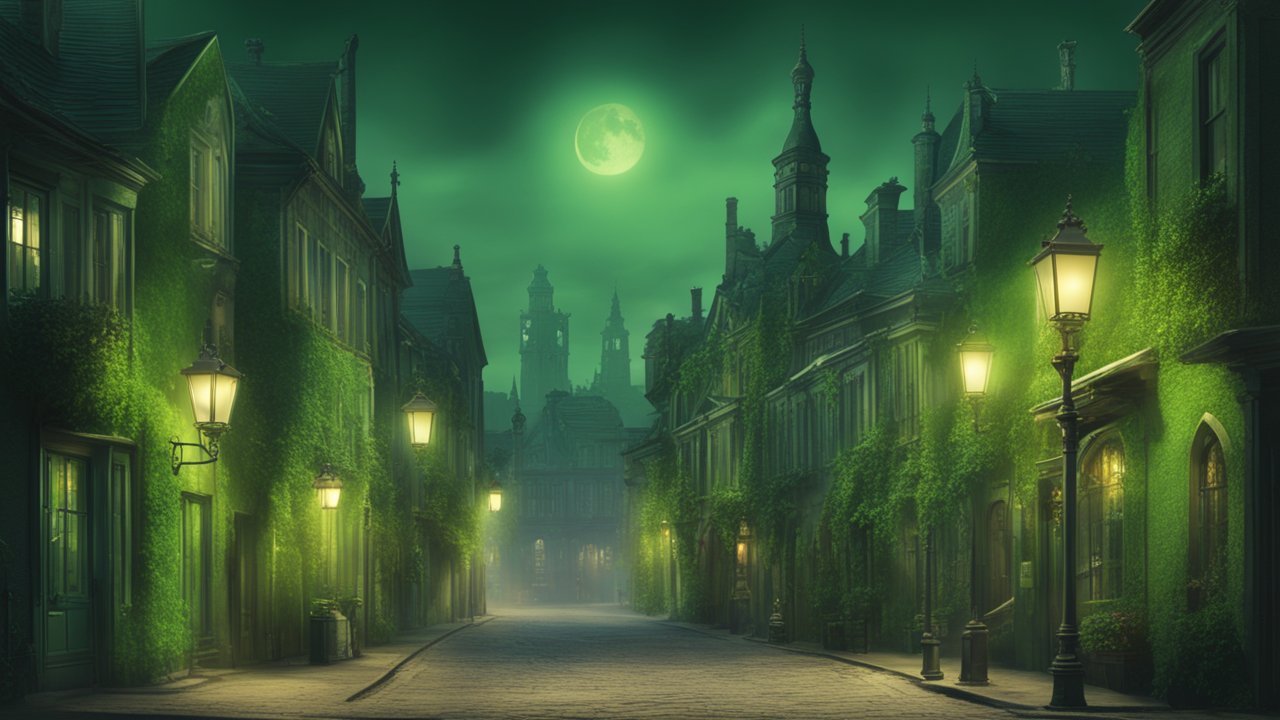 Mysterious Moonlit Street in an Old European Town