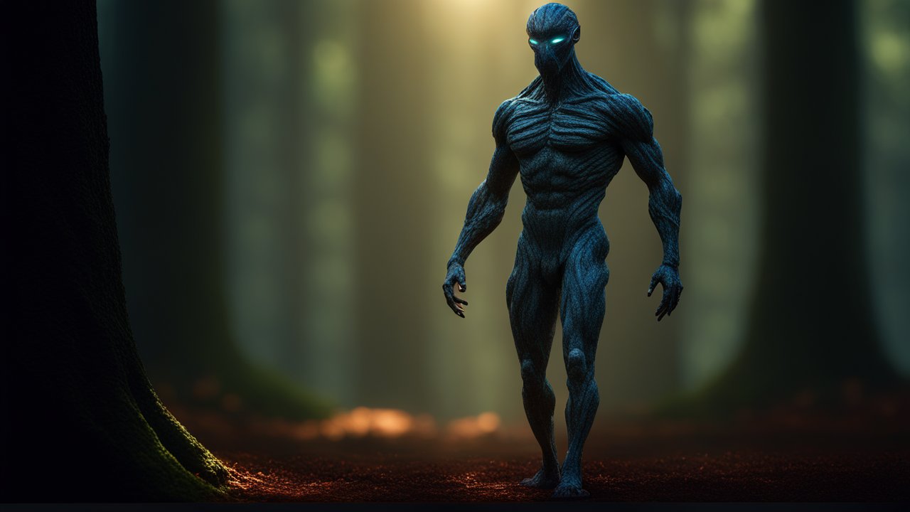 Mysterious Muscular Alien in Enchanted Forest