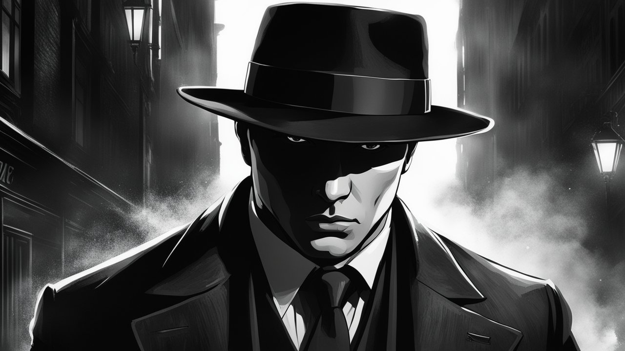 Mysterious Noir Detective in Foggy Alley