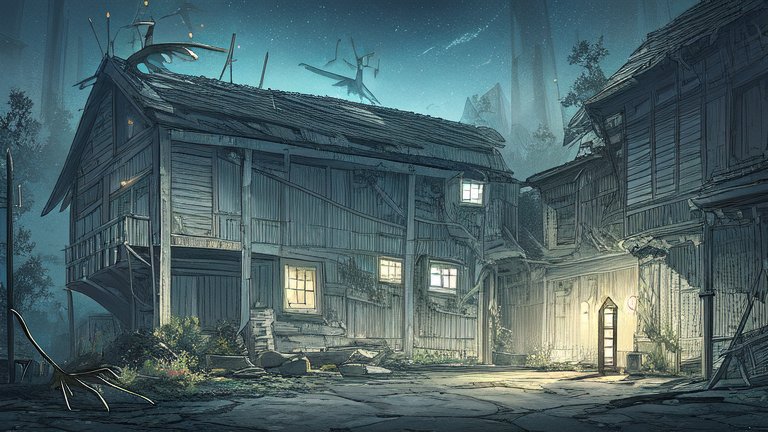 Mysterious Old Wooden Houses at Night