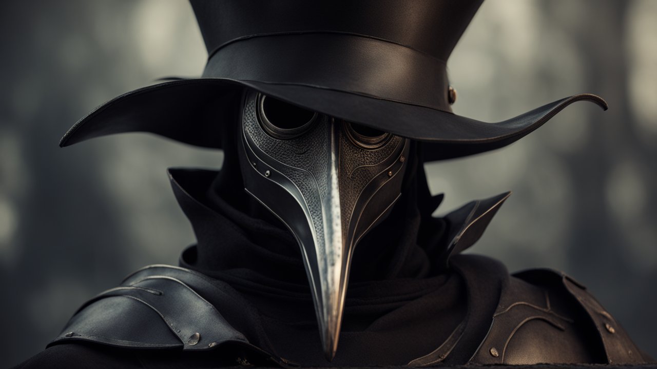 Mysterious Plague Doctor in Dark Leather Armor