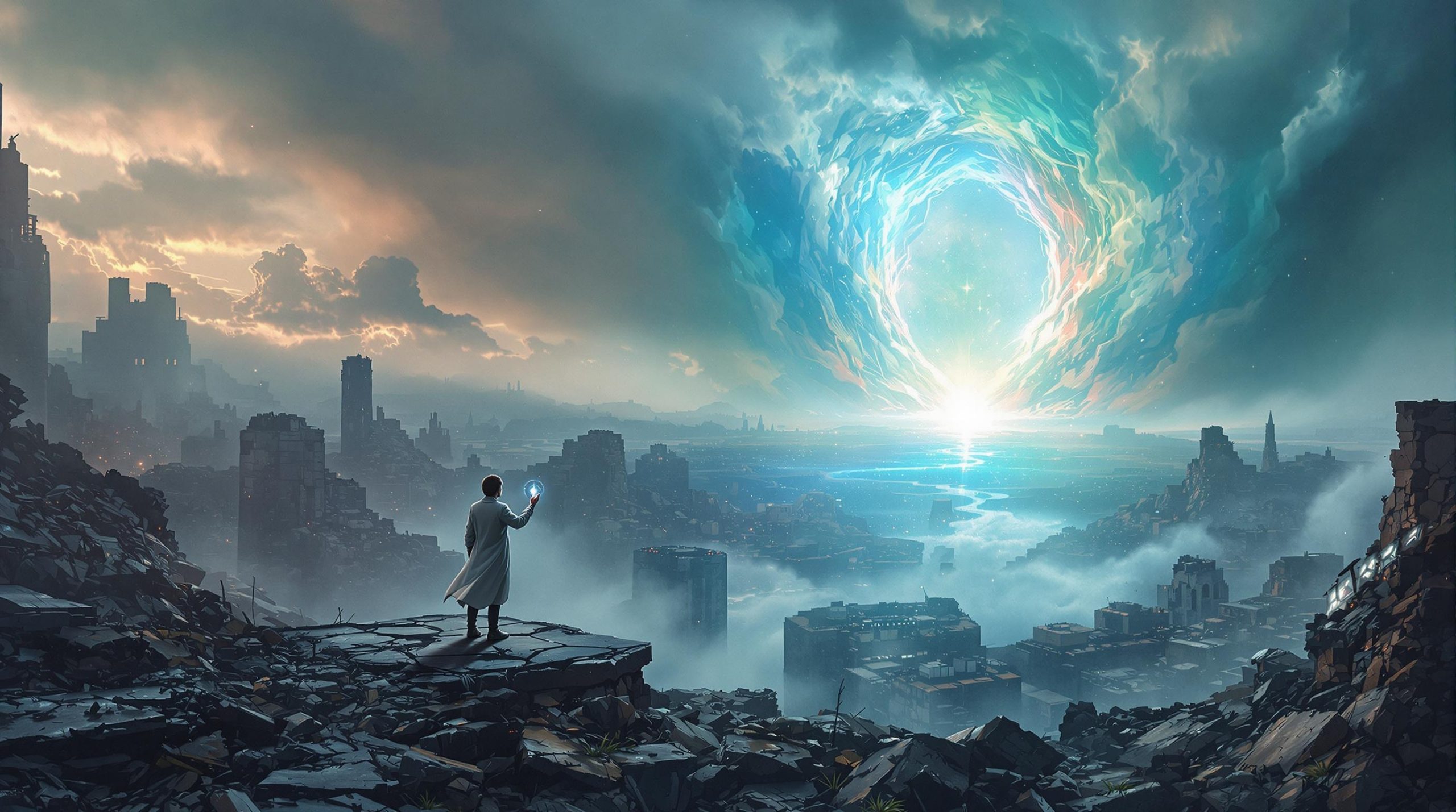 Mysterious Portal Over Post-Apocalyptic Cityscape