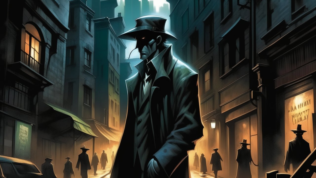 Mysterious Shadowed Figure in Noir Cityscape