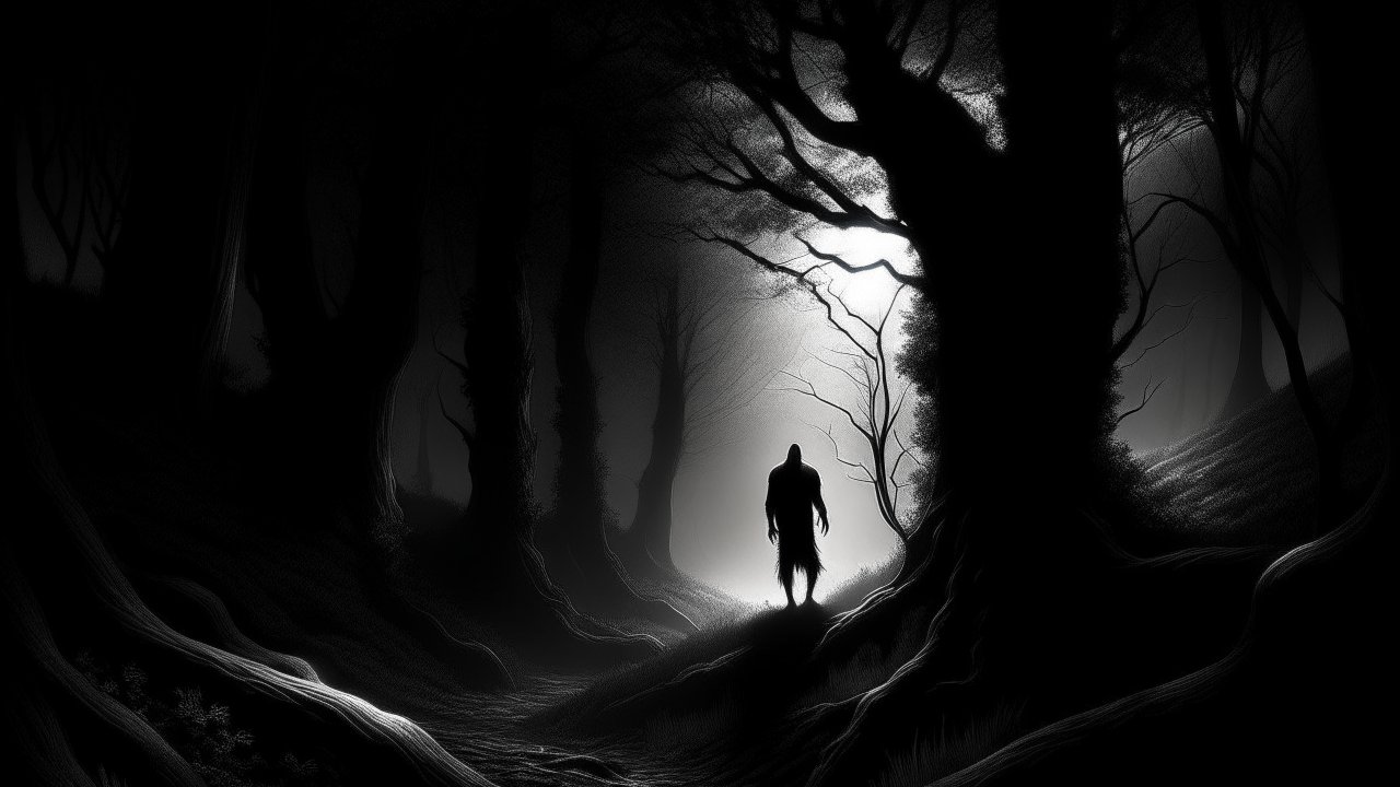 Mysterious Silhouette in Dark Forest