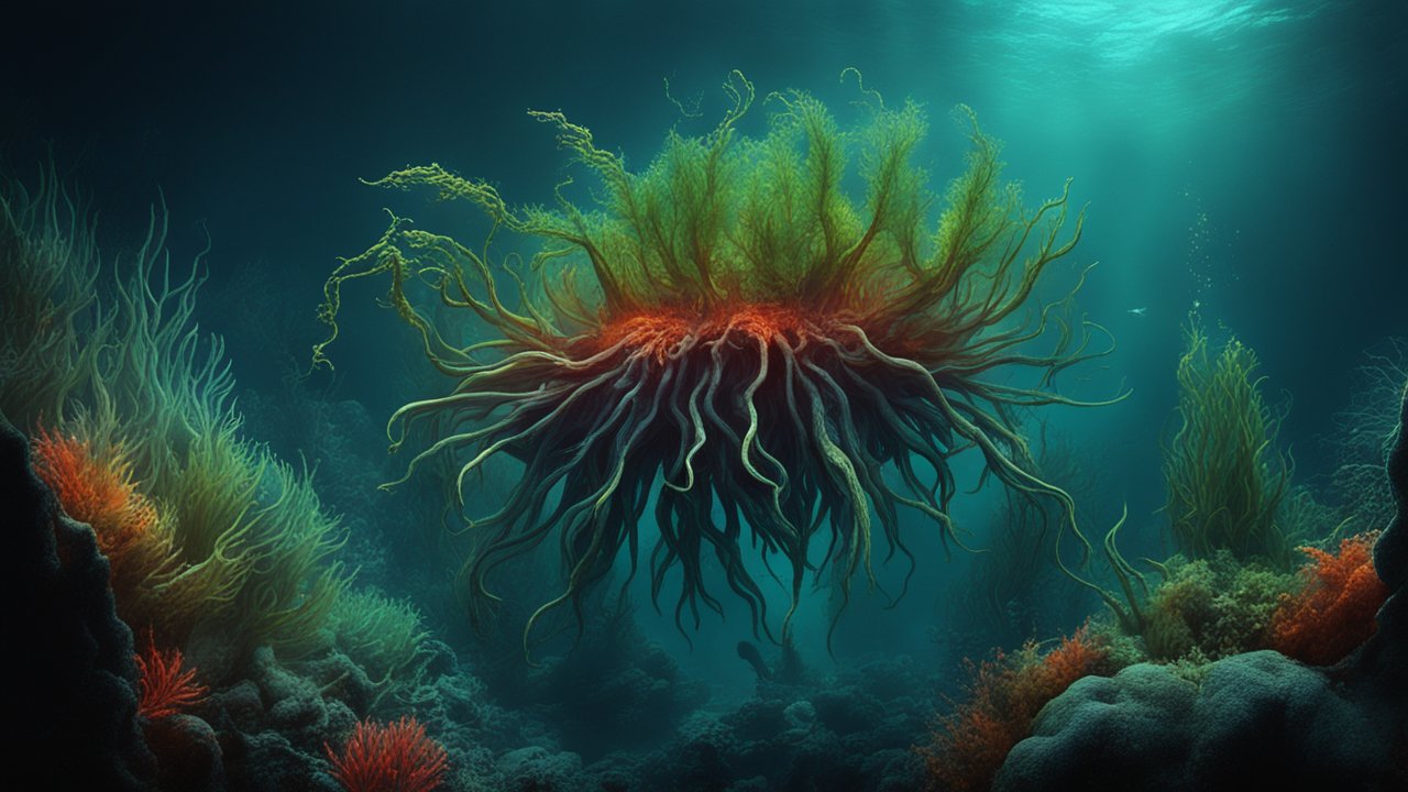 Mysterious Underwater Creature with Flowing Tentacles