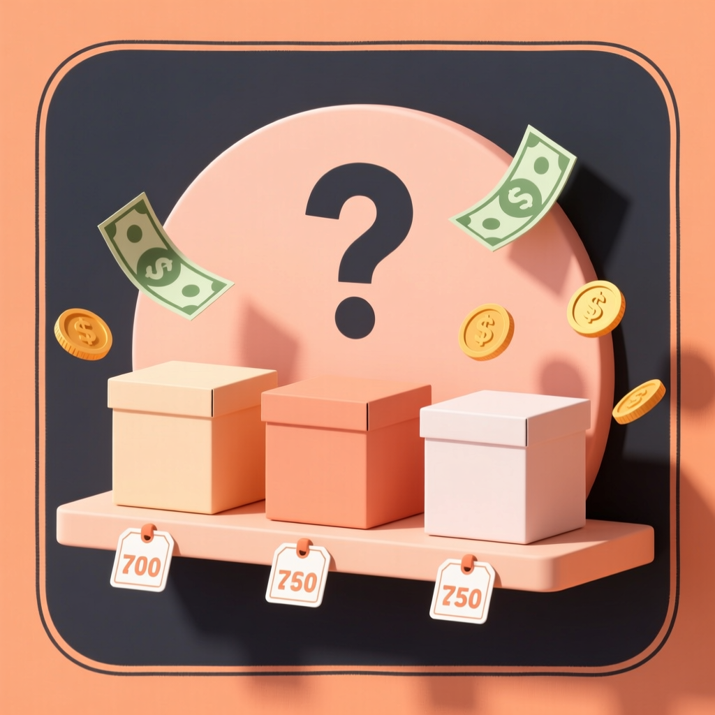 Mystery Boxes with Price Tags and Floating Money