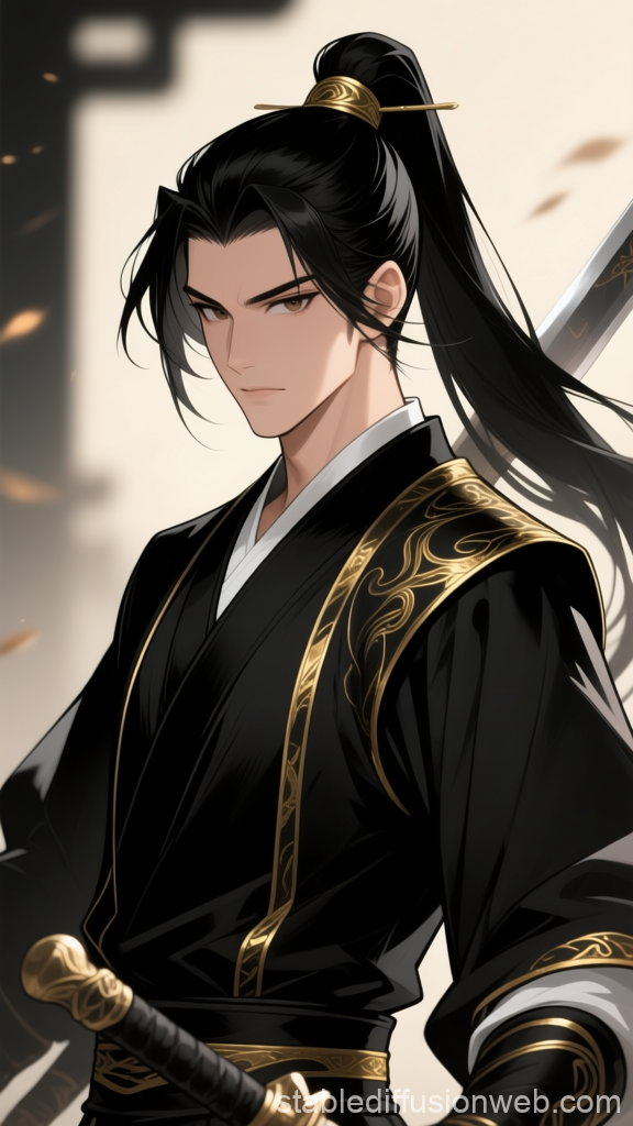 Mystic Wuxia Master in Elegant Black and Gold Robes