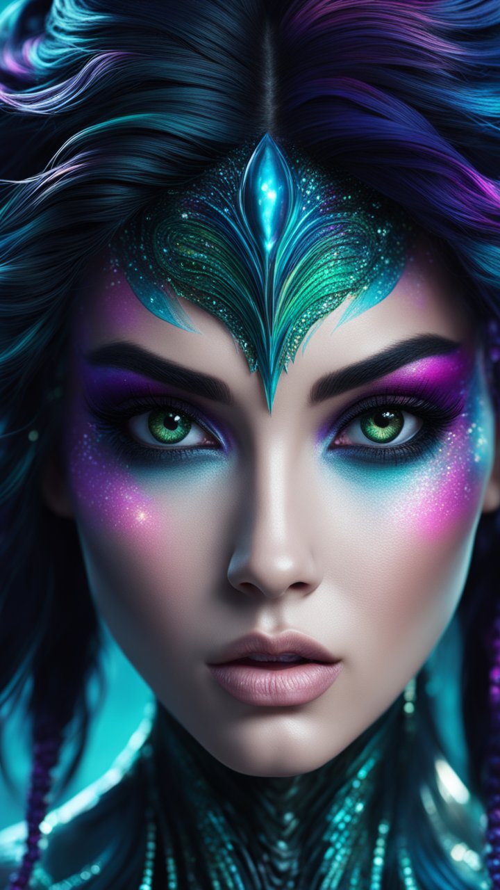 Mystical Alien Woman with Vibrant Cosmic Makeup