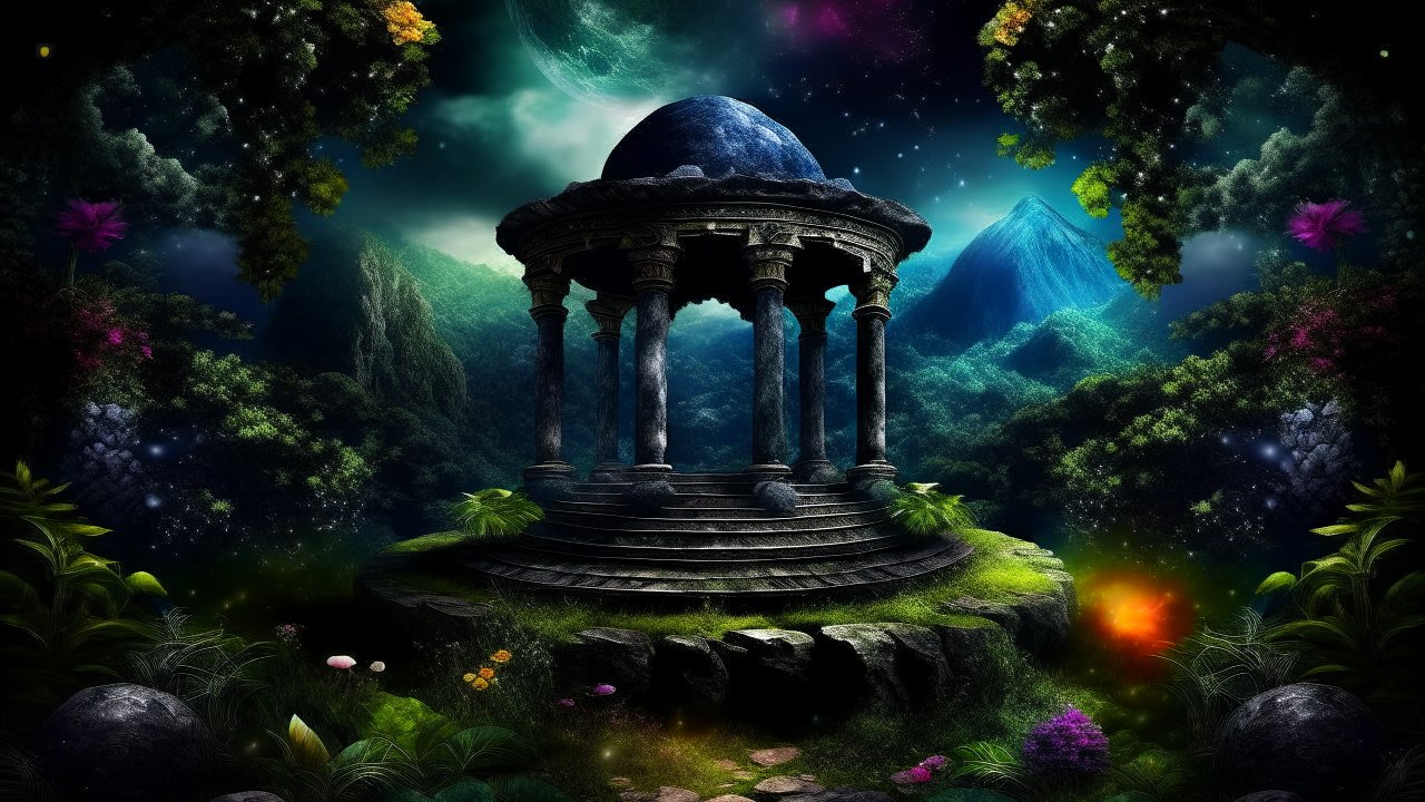 Mystical Ancient Round Pavilion in Enchanted Forest
