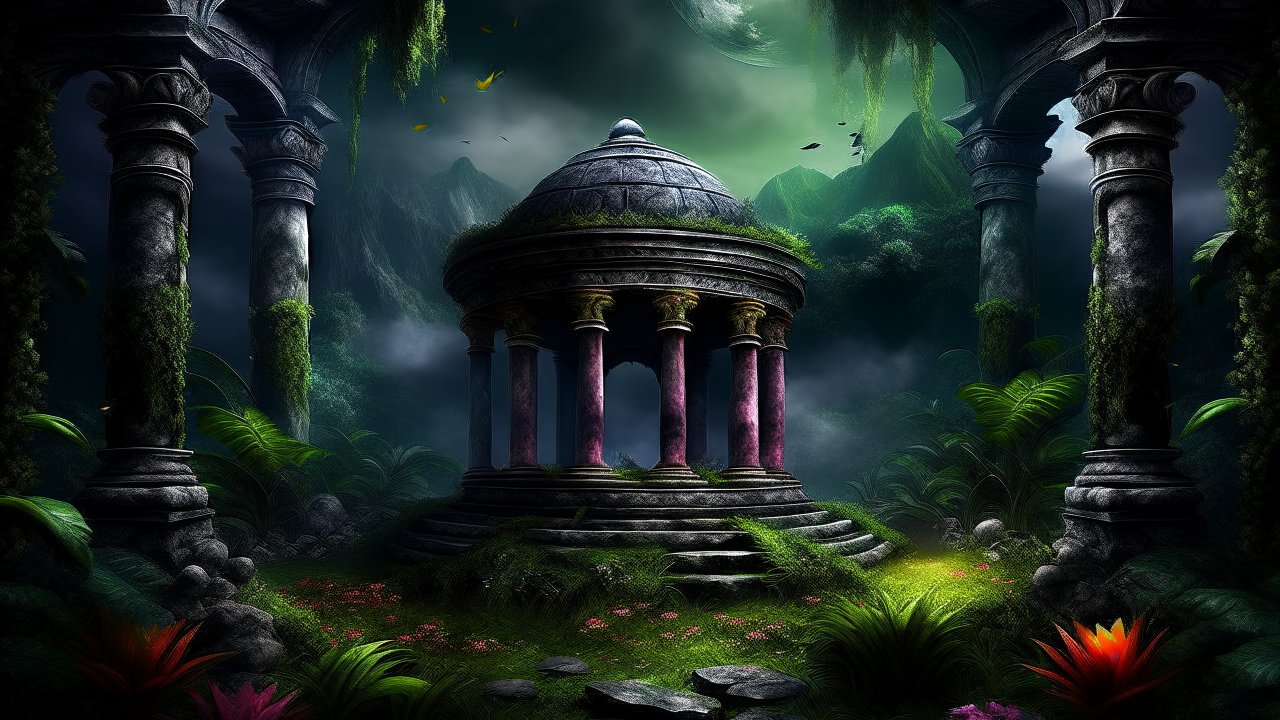 Mystical Ancient Ruins in a Lush Enchanted Forest