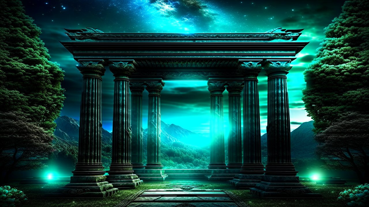 Mystical Ancient Ruins Under a Starry Sky