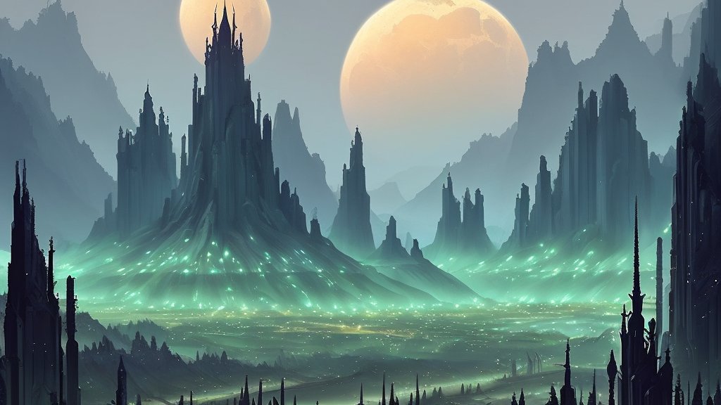 Mystical Astral City with Twin Moons
