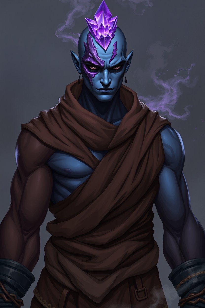 Mystical Blue Warrior with Purple Crystal Mohawk