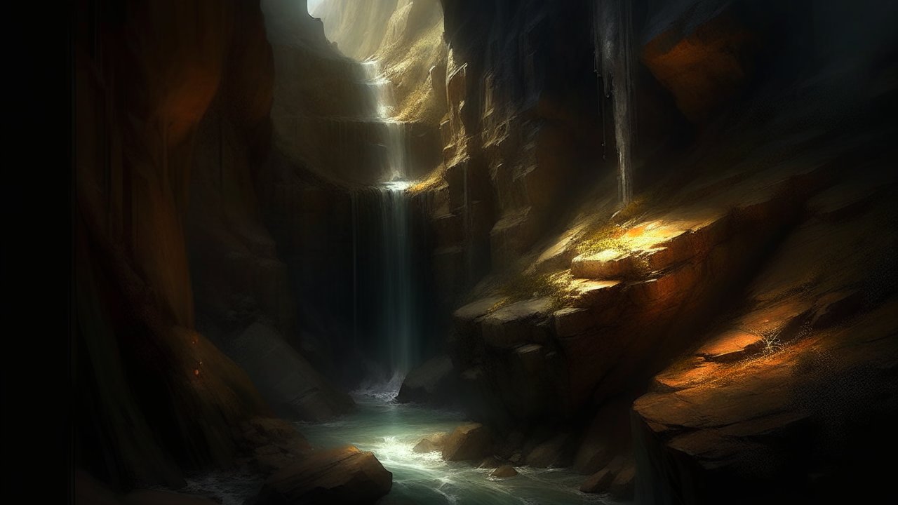 Mystical Canyon Waterfall in Soft Light
