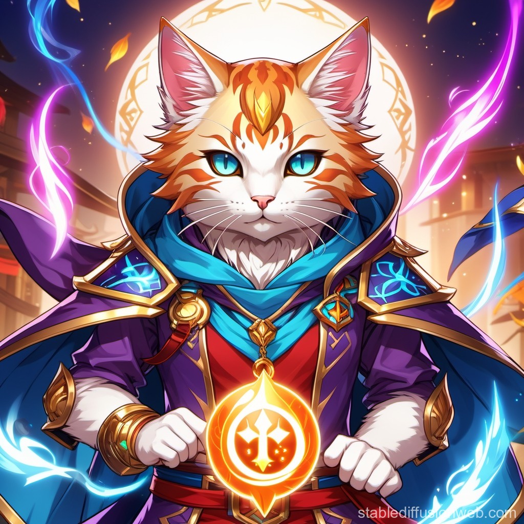 Mystical Cat Mage with Glowing Emblem
