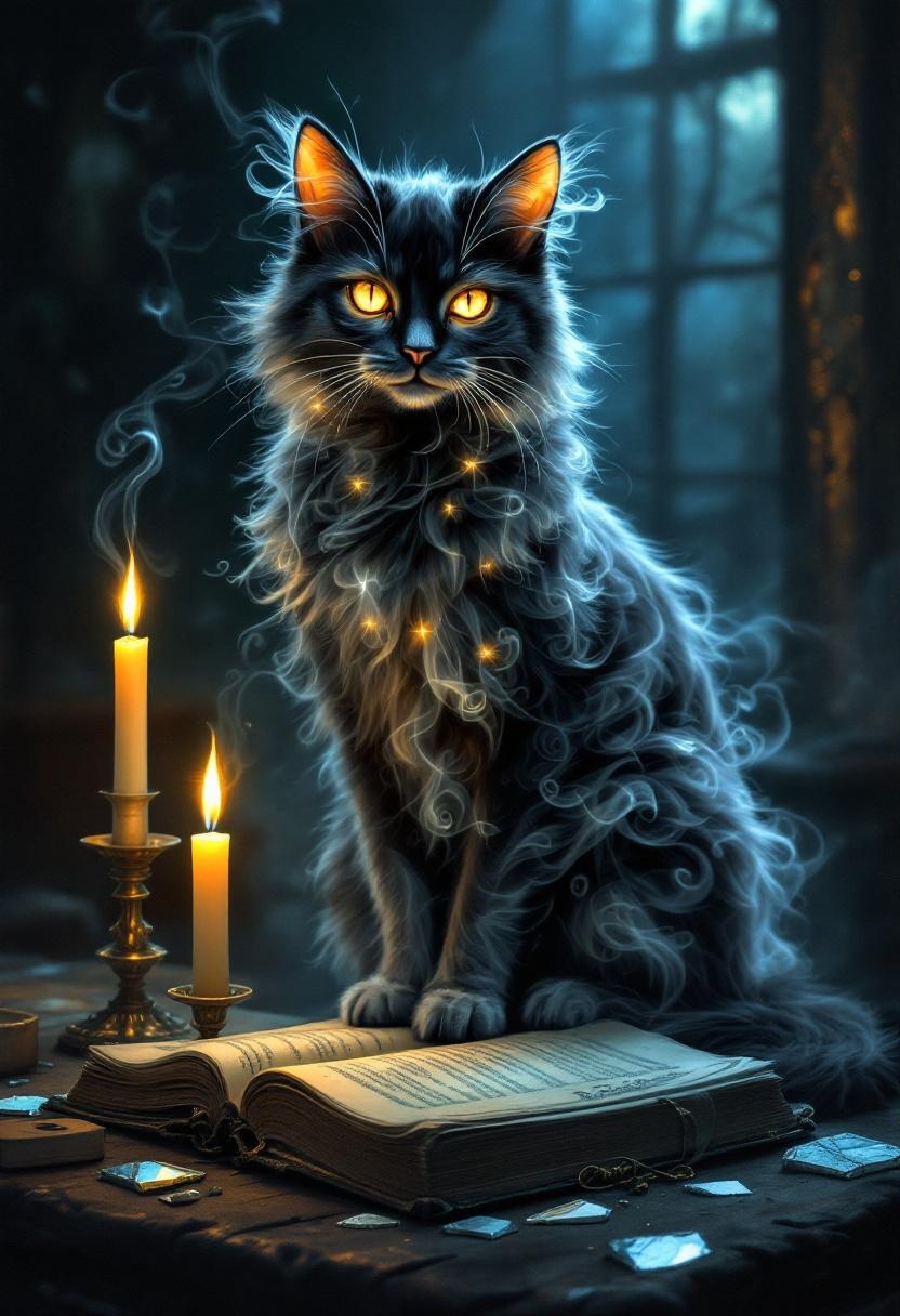Mystical Cat with Glowing Eyes and Magical Aura