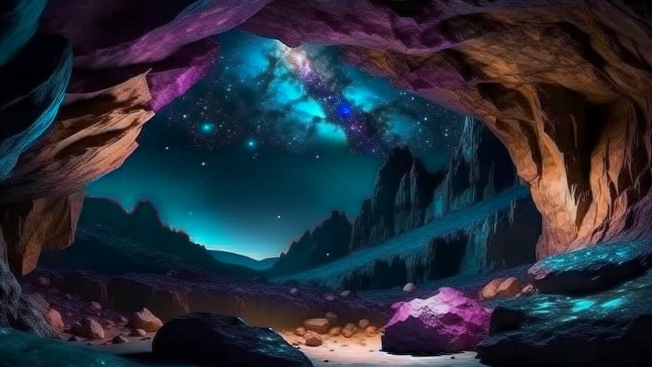 Mystical Cave Opening to a Starry Night Sky