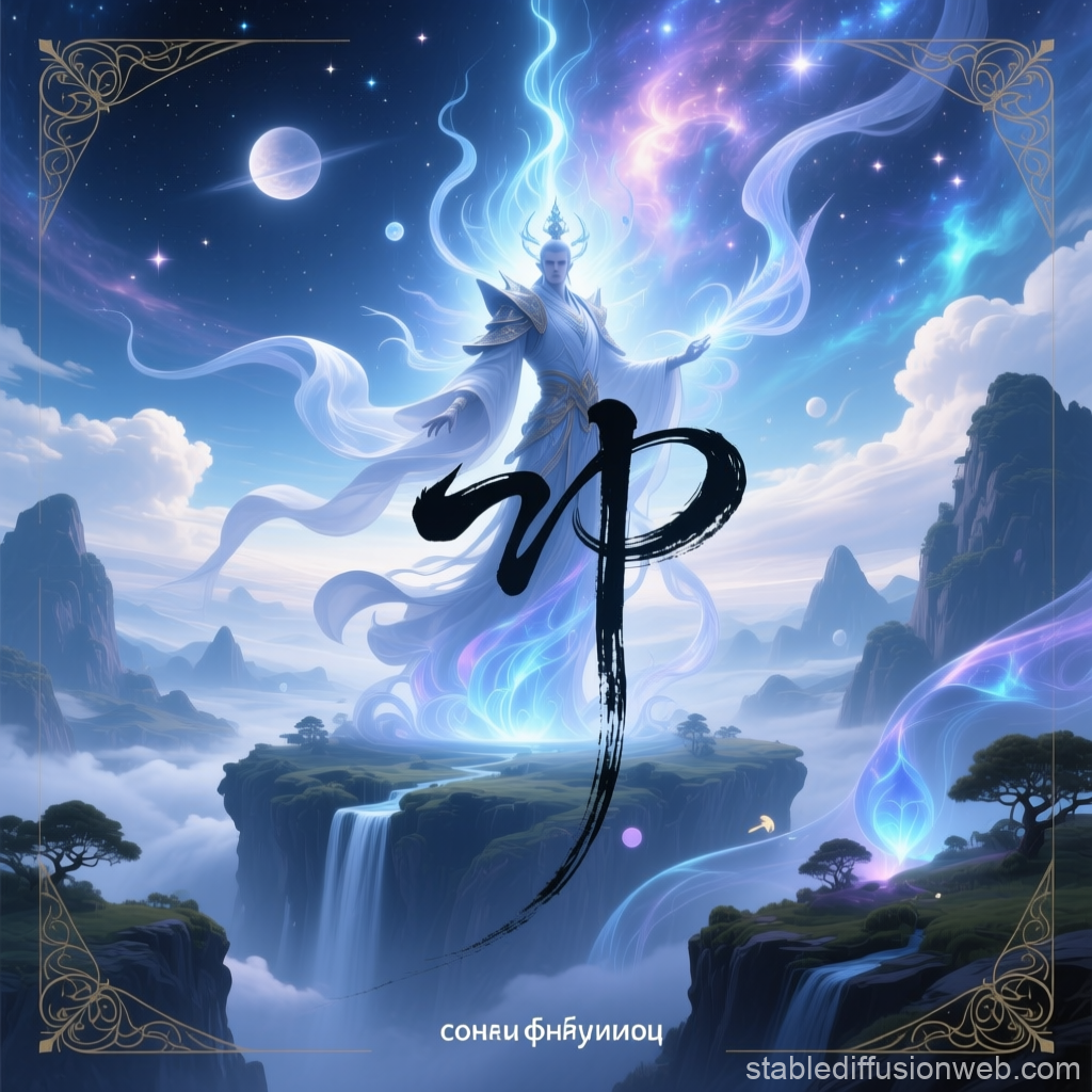 Mystical Celestial Being Over Enchanted Waterfalls