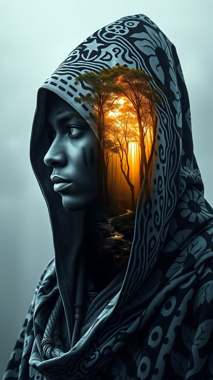 Mystical Double Exposure Portrait with Forest Glow