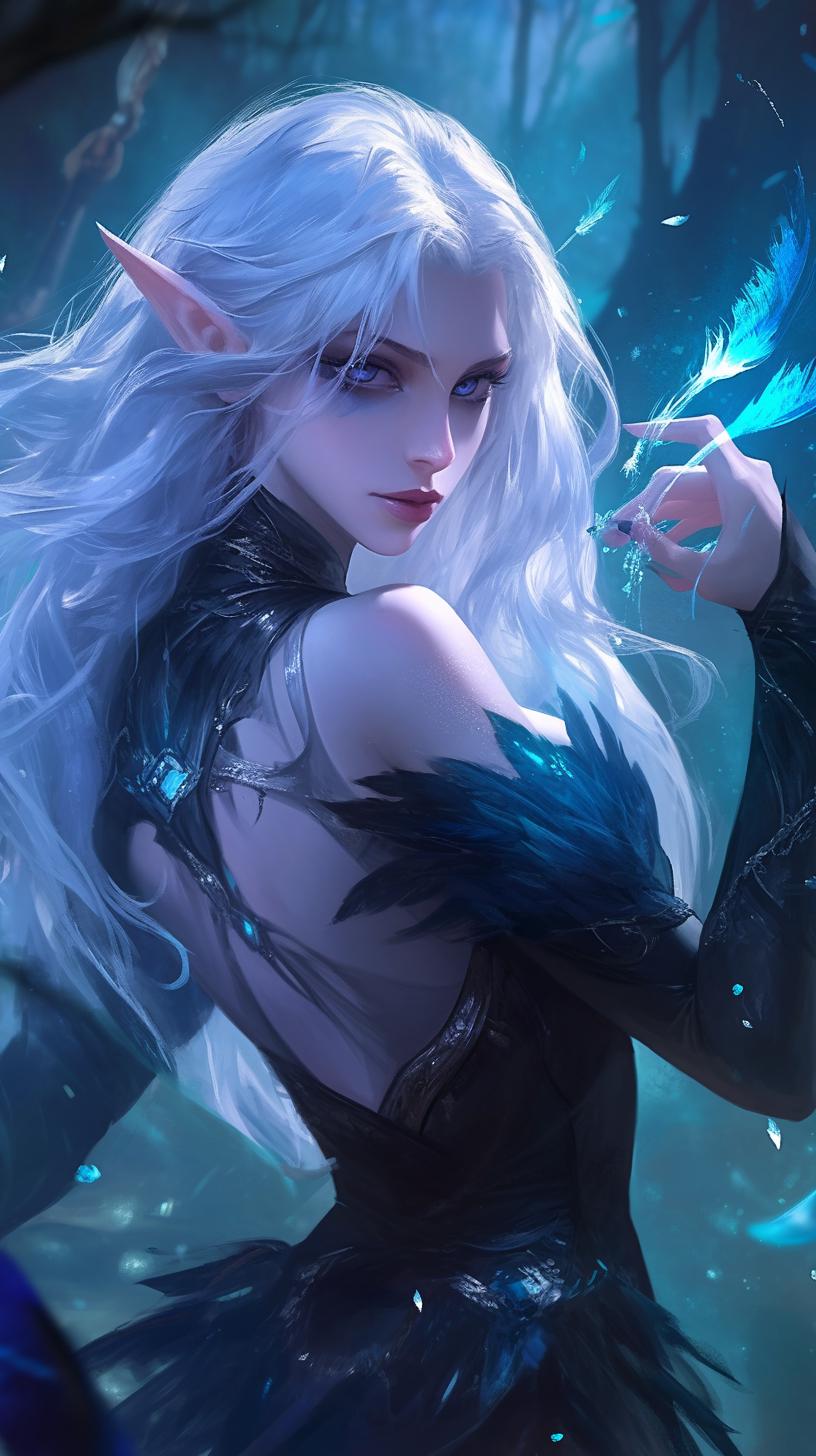 Mystical Elf Sorceress in Enchanted Forest