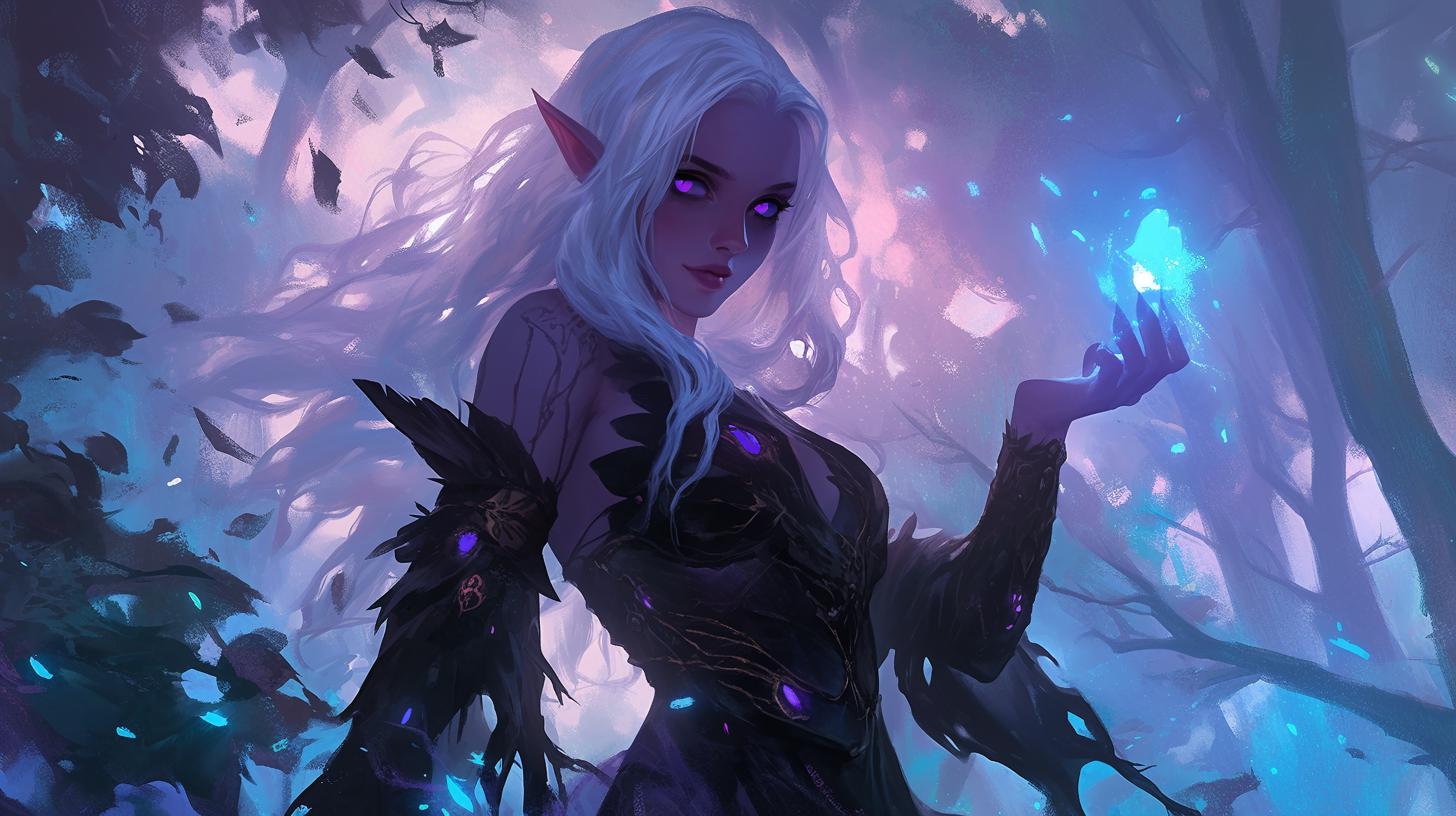 Mystical Elf Sorceress in Enchanted Forest