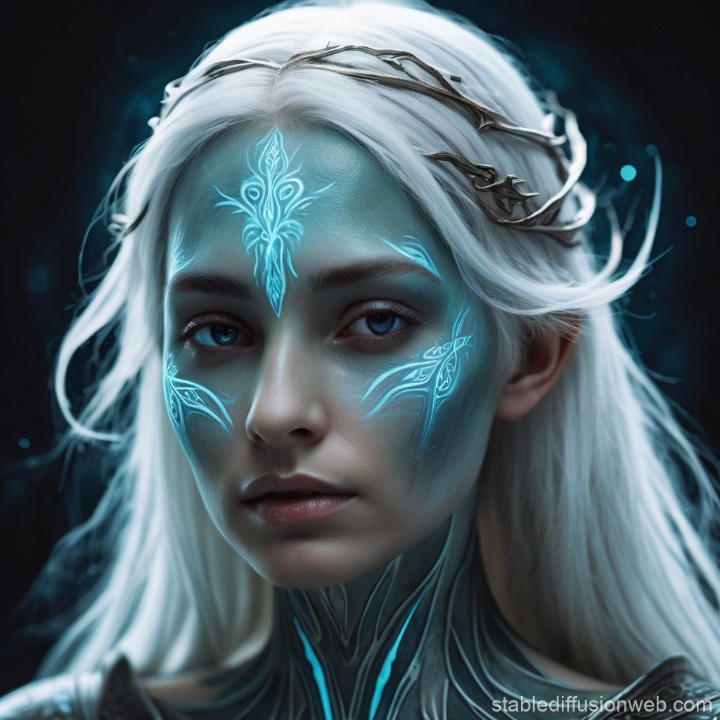 Mystical Elf with Glowing Blue Tattoos