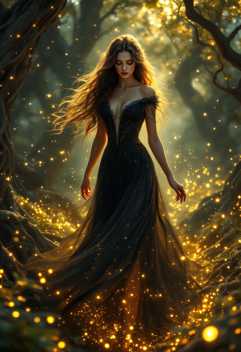 Mystical Fairy Tale Woman in Enchanted Forest