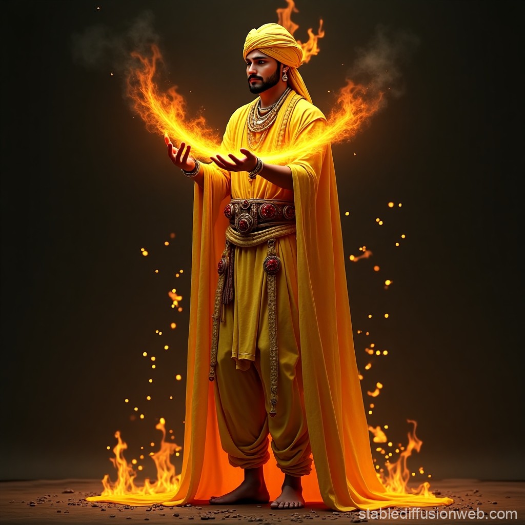 Mystical Fire Mage in Golden Robes