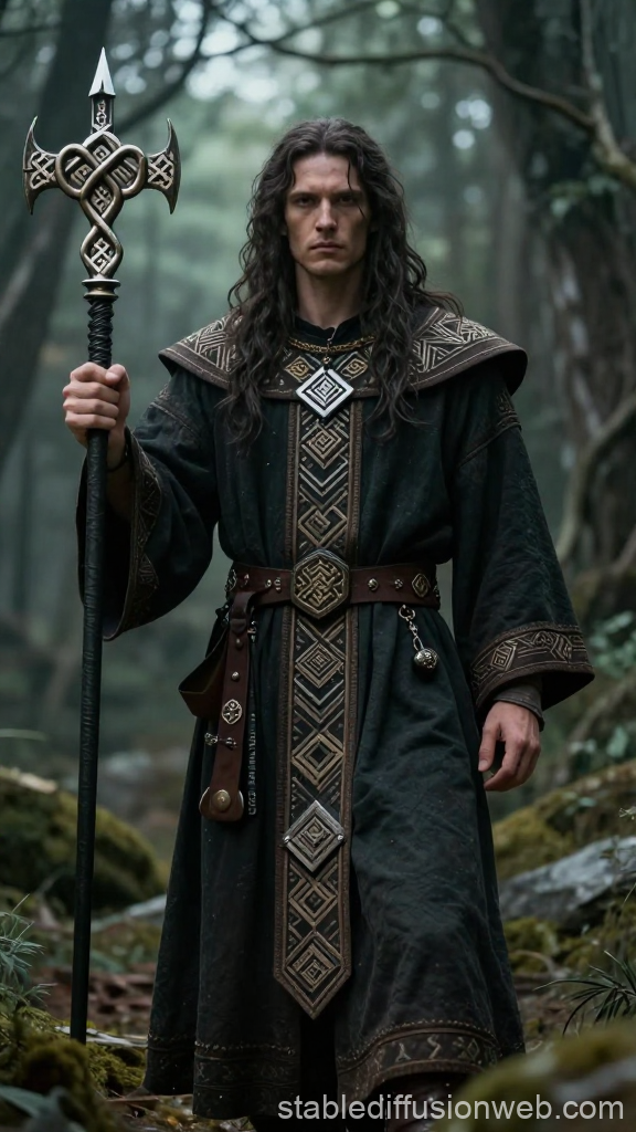 Mystical Forest Mage Holding Ornate Staff