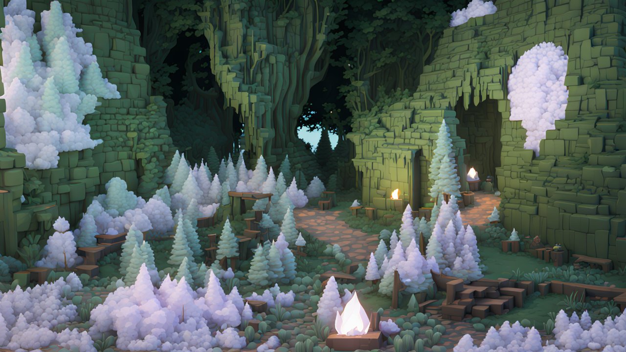 Mystical Forest Ruins with Glowing Crystals