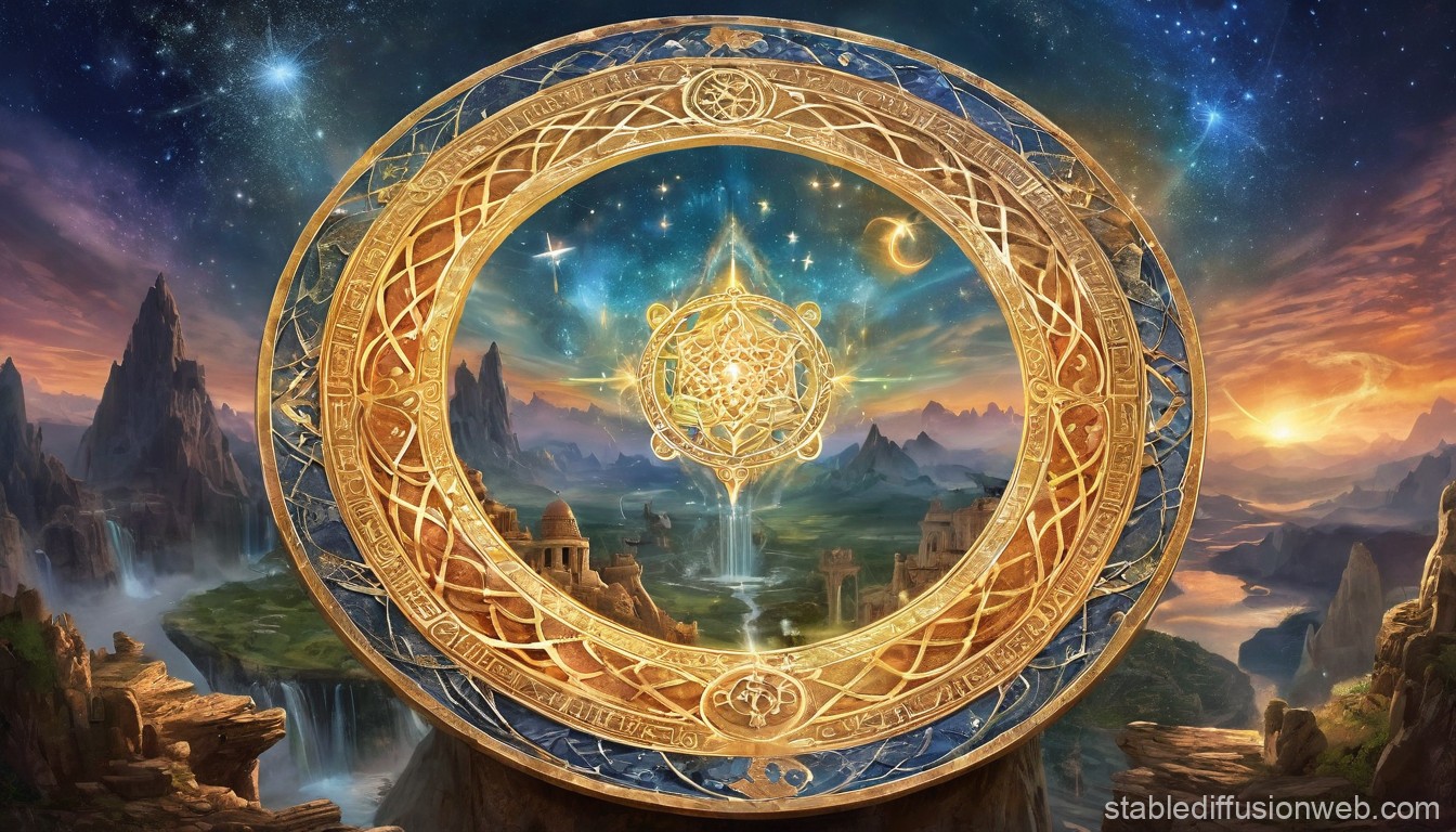Mystical Golden Astral Portal Over Enchanted Landscape