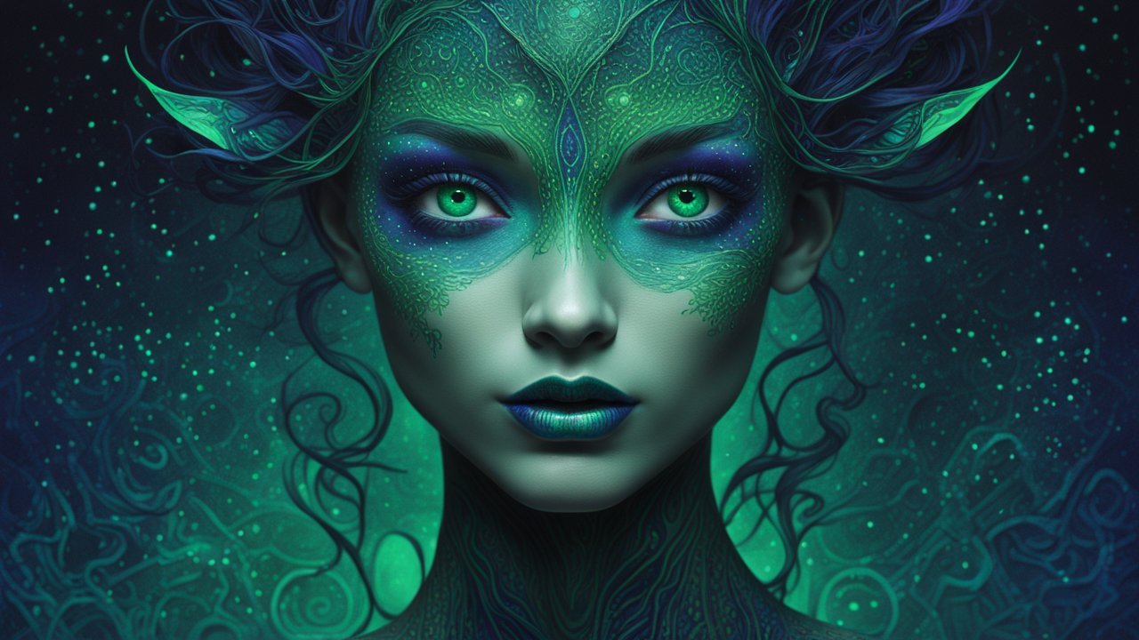 Mystical Green-Hued Fantasy Portrait