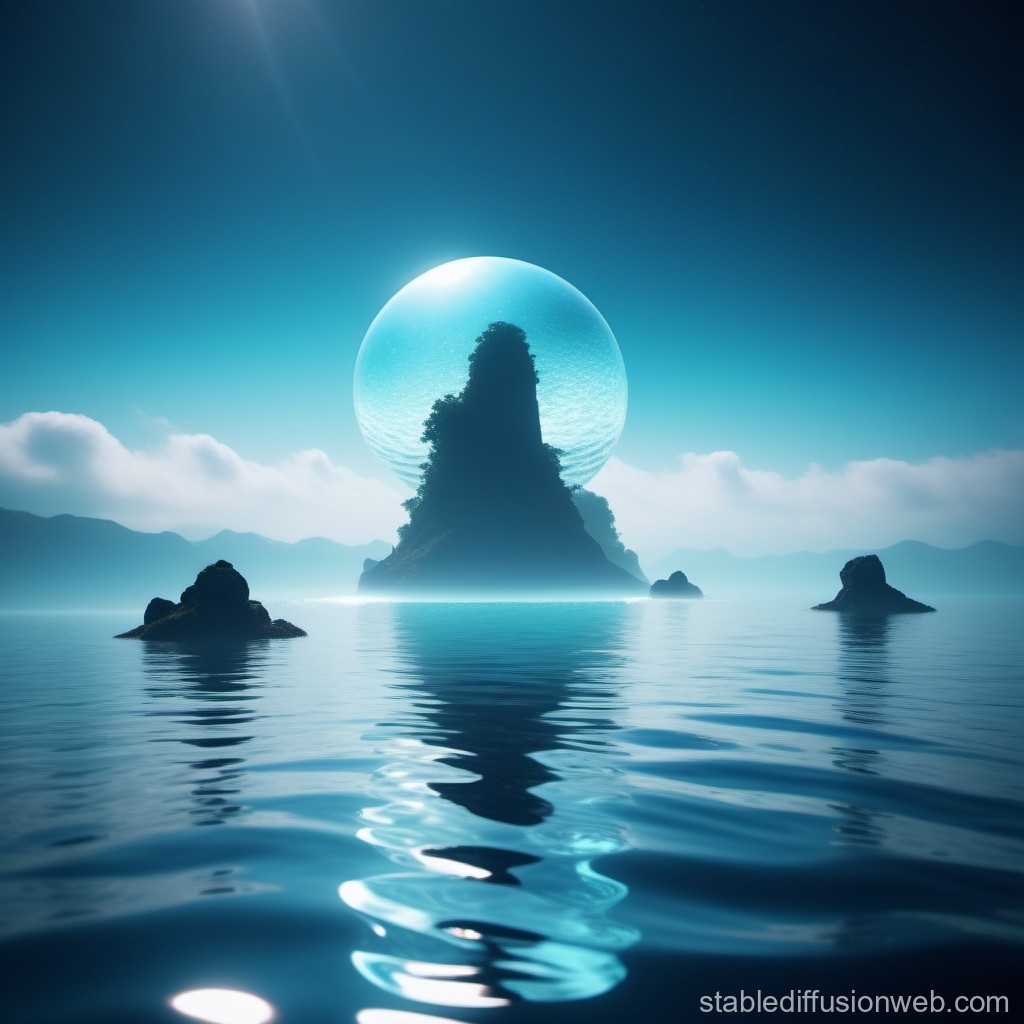 Mystical Island with Glowing Orb at Dawn