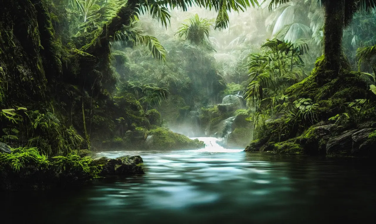 Mystical Jungle River with Waterfalls