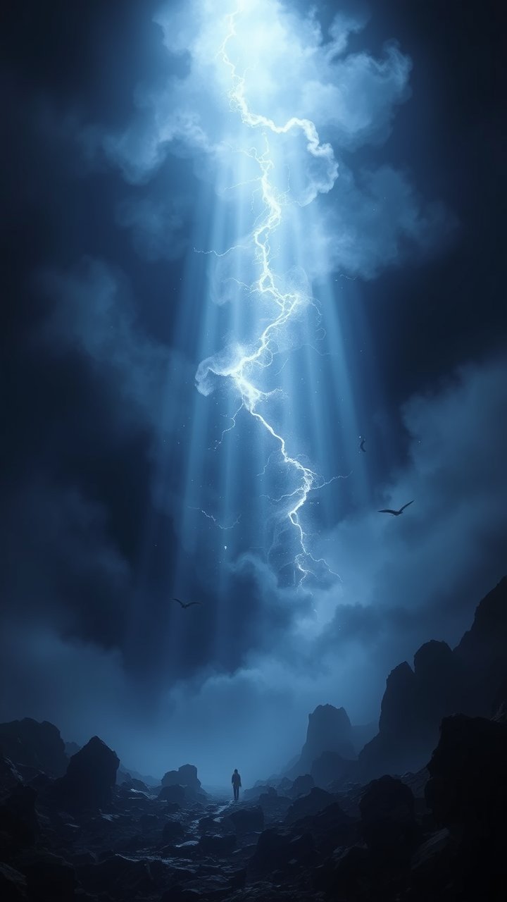 Mystical Lightning in a Dark Rocky Landscape