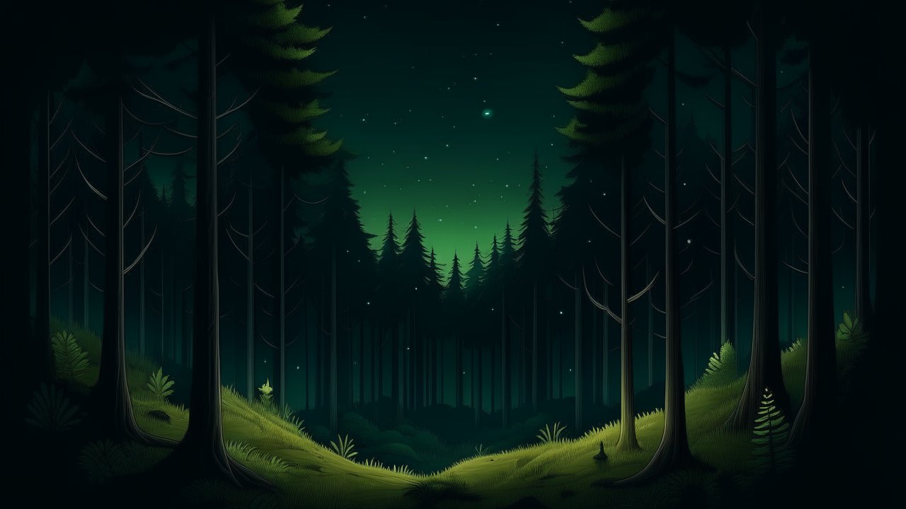 Mystical Night Forest Under Starry Sky
