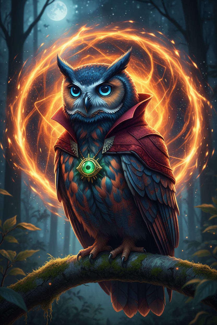 Mystical Owl Sorcerer in Enchanted Forest