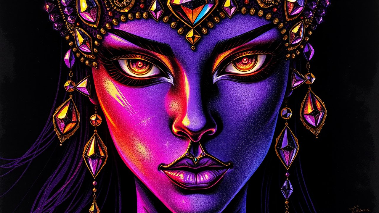 Mystical Portrait of a Jewel-Adorned Woman