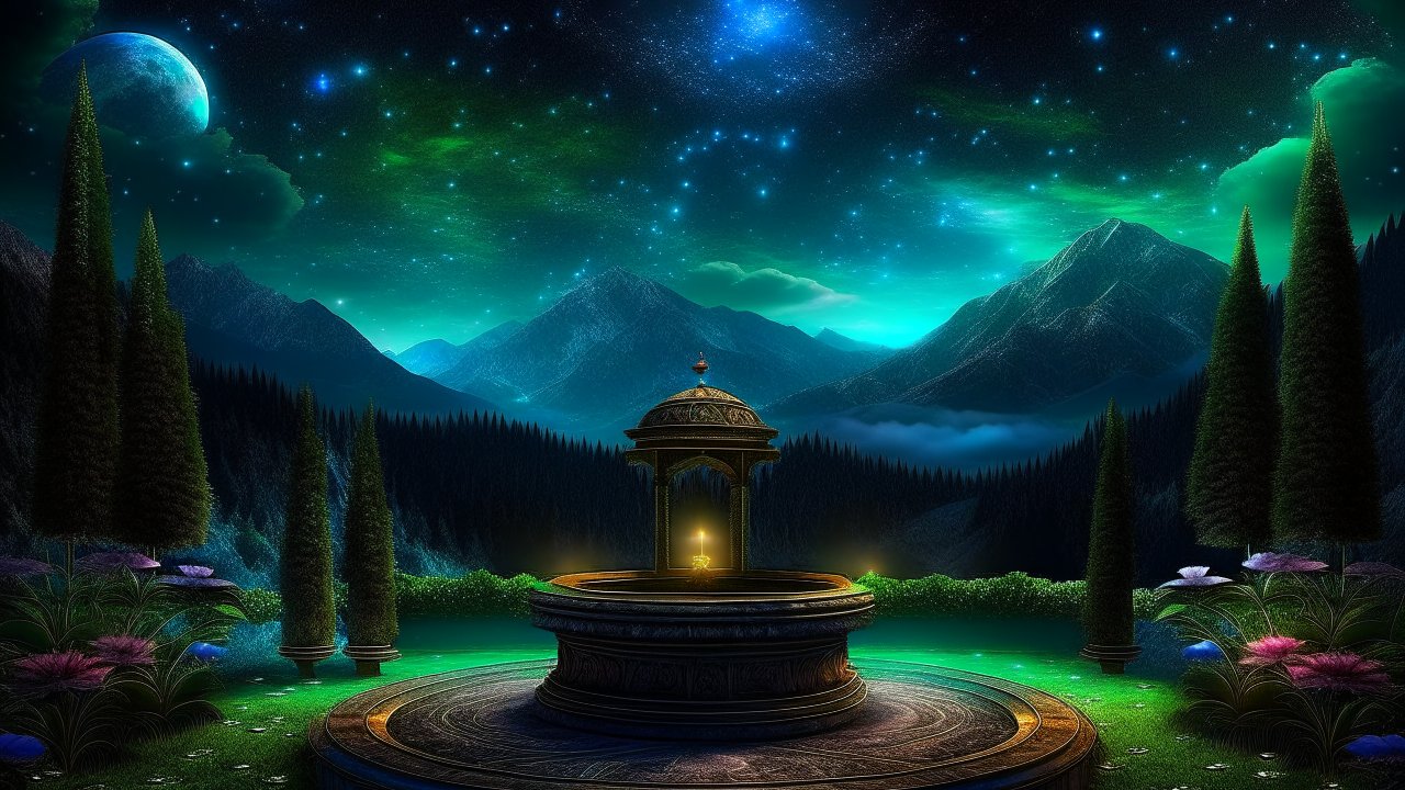 Mystical Round Podium in Enchanted Night Garden