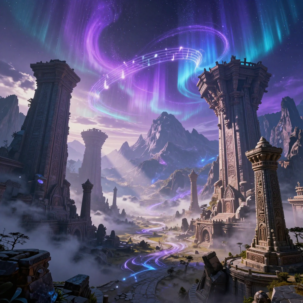 Mystical Ruins with Magical Musical Aurora