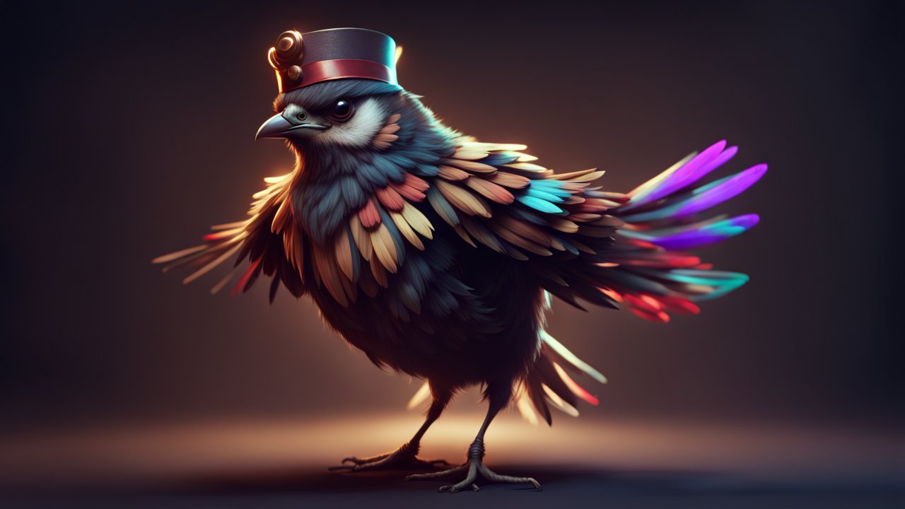 Mystical Sparrow with Colorful Feathers and Top Hat