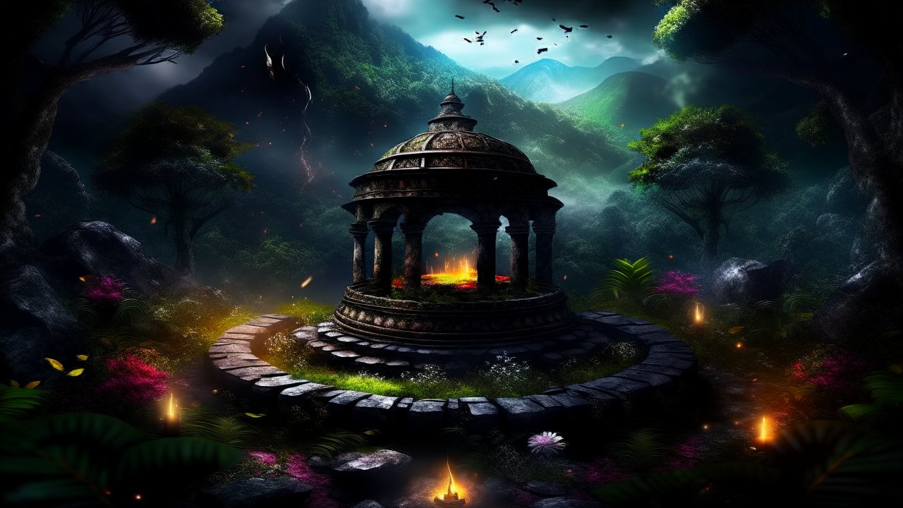 Mystical Stone Gazebo in Enchanted Forest