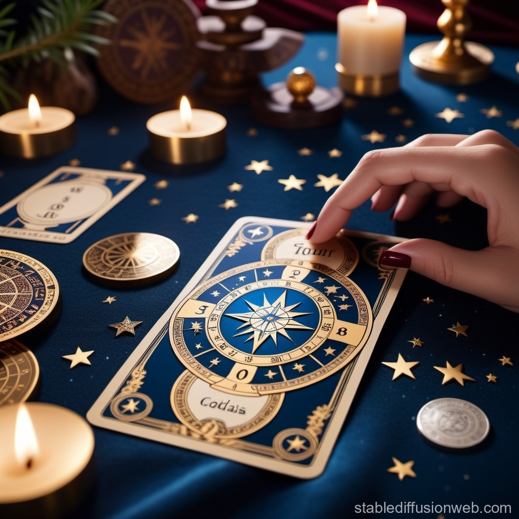 Mystical Tarot Reading with Golden Stars and Candles