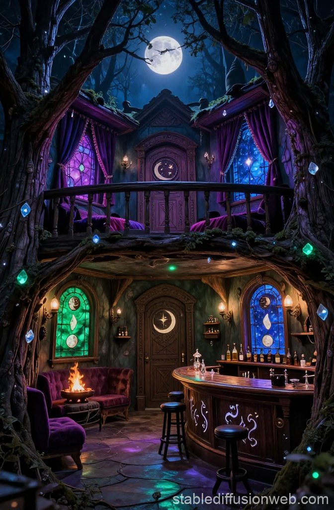 Mystical Tree Tavern Under the Full Moon